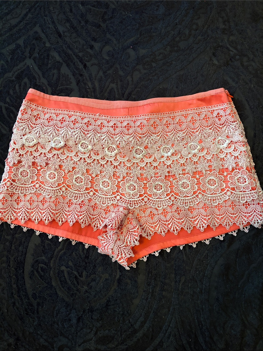 Lace Overlay Coral Women's Lace Ruffle Shorts